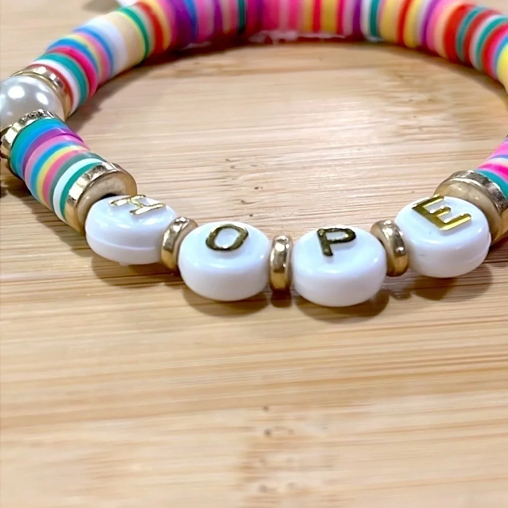 Brand New Canvas Multicolored Beaded Friendship Bracelet “HOPE” Stretch Colorful